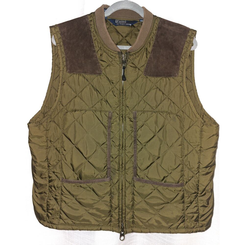 Vintage Polo Ralph Lauren Hunting Vest Size XL Leather Accents Quilted 90s